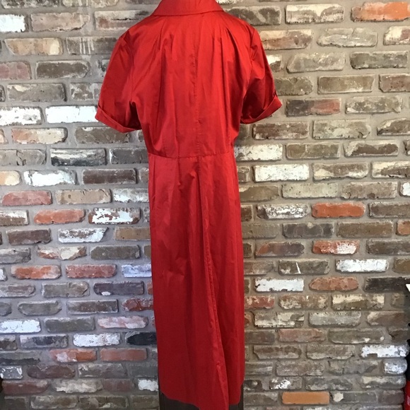 TALBOTS Women's Elegant Red Short Cuffed Sleeves Button-Down Shirt Dress 16 - Picture 2 of 6